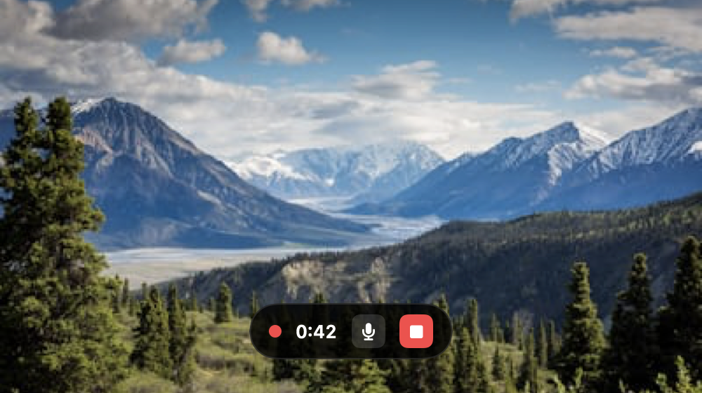 PasteNotch’s actual recording controls: elapsed time, microphone toggle, and Stop.